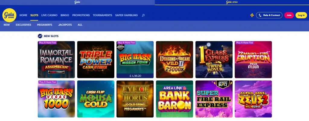 Current Gala Bingo slots and casino lobby