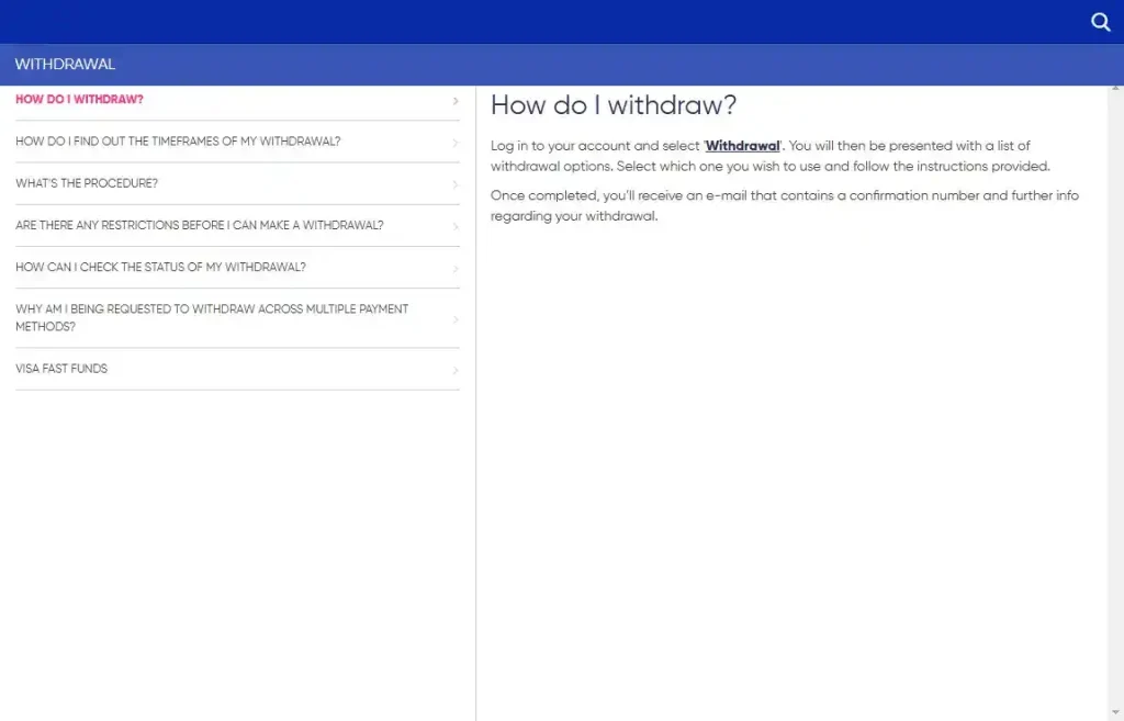 Gala Bingo official cashier or withdrawal help interface